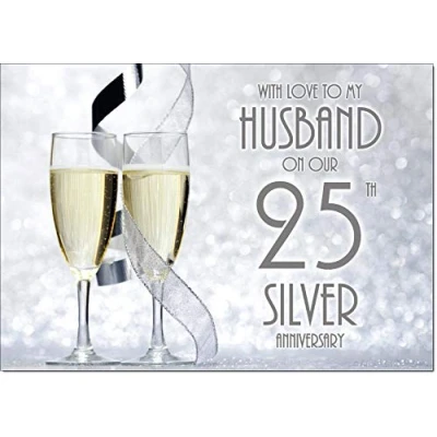 Image of doodlecards Husband Silver Wedding Anniversary Card Medium Size with Plain Envelope