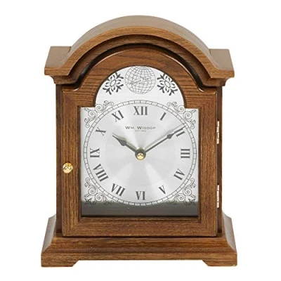 Image of Mantel Clock Broken Arch Wooden Wm Widdop 24cm W2619