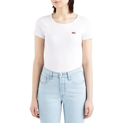 Image of Levi&#039;s Women&#039;s 2 Pack Tee T Shirt, White + &amp; Annalise Stripe, L