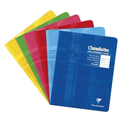 Image of Clairefontaine 3794AMZC Set of 6 Stapled Writing Notebooks 17x22 cm 32 Pages Double Line 3 mm Vertical Spacing 90 g White Paper Laminated Card Cover Random Colors