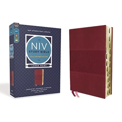 Image of NIV Study Bible, Fully Revised Edition, Large Print, Leathersoft, Burgundy, Red Letter, Thumb Indexed, Comfort Print: New International Version, ... Letter Print