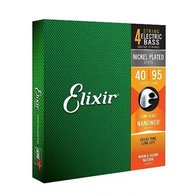 Image of Elixir 14002 Strings Nickel Plated Steel 4 String Bass w NANOWEB Coating, Long Scale, Super Light (.040 .095)
