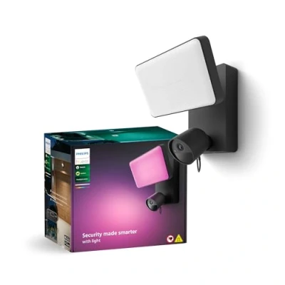 Image of Philips Hue Secure Floodlight with Integrated Smart 1080p Home Security Camera, Black, for Outdoor Use, Easy to Install, Two Way Talk, Works the Center in App