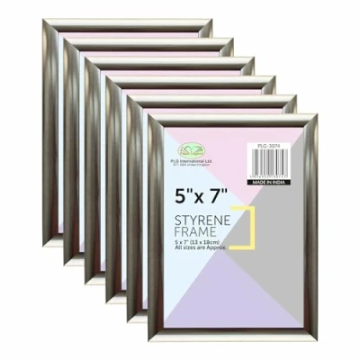 Image of (Pack of 6) 5x7&quot; Silver Photo Frame, Wall Mount or Table Top, Picture Freestanding and Mountable