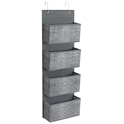 Image of SONGMICS Hanging Organiser with 4 Pockets, Shelf, Wardrobe Organiser, Storage, Door Bedroom Living Room, 12 x 33.5 100 cm, Mottled Grey RDH004G11