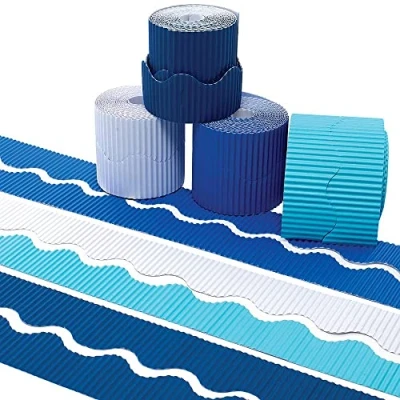 Image of Baker Ross FX359 Winter Corrugated Borders Value Pack of 4, Classroom Essentials for Teachers, Blue Display Materials, School Supplies