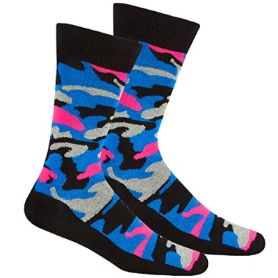 Image of Mens Crew Funky Socks Mid Calf Colorful Blue Camouflage Army Size 6 11