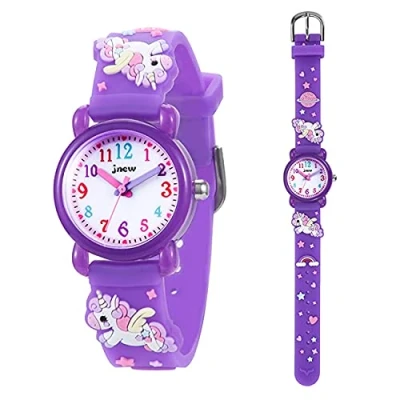 Image of Anloo Toddler Kids Children Watch,3D Cute Cartoon Silicone Band Wristwatches Time Teacher Gifts Watches for Girls Toddlers (Unicorn,Dark Purple,Style 2)