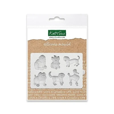 Image of Katy Sue Miniature Dogs Silicone Mould for Cake Decorating &amp; Craft Makes Mini Dog Shapes of 6 Different Breeds Size 62 x 95 10mm