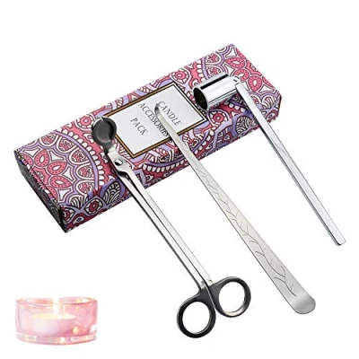Image of Demason 3 PCS Candle Snuffer Accessory Set, + Wick Trimmer Dipper Stainless Steel Tools (Silver)