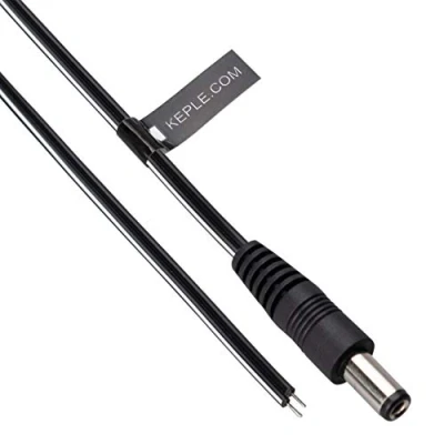 Image of DC Power Extension Cable Male 2.5mm / 5.5mm Jack Pigtails Bare Plug Connector Barrel Wire Compatible with CCTV Security Camera, IP DVR Standalone, LED Strip, Surveillance, Monitors (3m Black)