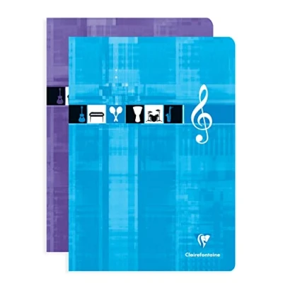 Image of Clairefontaine Ref 3134C Staple bound Music Notebook (48 Sheets) A4 (210 x 297mm) in Size, Rulings, 90gsm Brushed Vellum Paper Assorted Colours (Pack of 10)