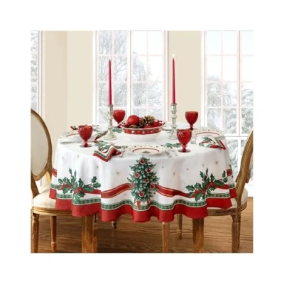 Image of Elrene Home Fashions Villeroy &amp; Boch Toy&#039;s Delight Christmas Fabric Tablecloth, Holiday Table Decor, 60&quot;x84&quot; Oval, Multi