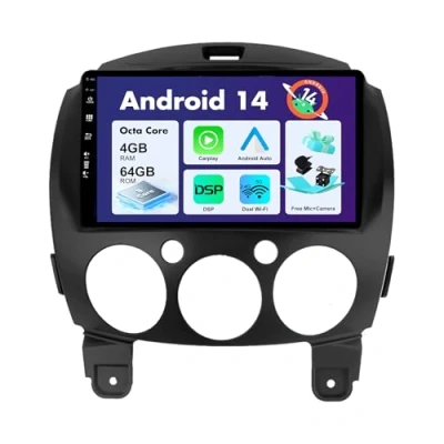 Image of SXAUTO Android 12 IPS Car Stereo For Mazda 2 (2007 2012) [4G+64G] Wireless CarPlay/Android Auto/DSP Camera + MIC 9 Inch Din GPS DAB Steering Wheel 4G WiFi BT5.0 Fast boot 360 AHD