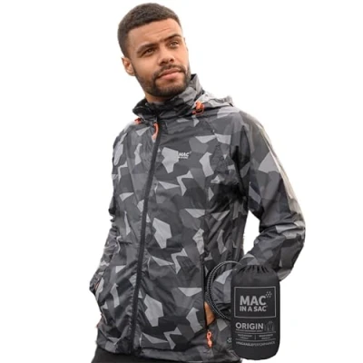 Image of Mac in a Sac Origin II Waterproof Packable Jacket for Men &amp; Women Black Camo XXL