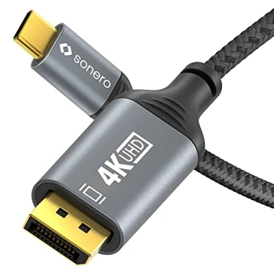 Image of Sonero® 4K USB C to DisplayPort Cable, Male Male, 60Hz, 21.6 GB/s, Cotton Coat, Grey/Black, 2.00 Metres