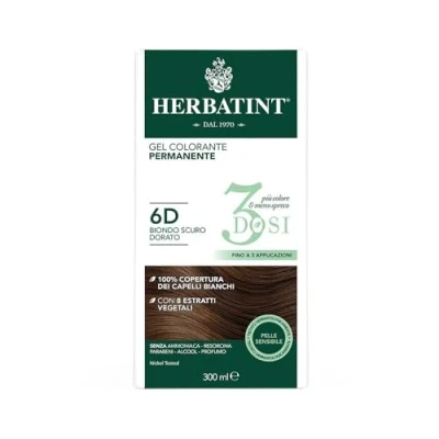 Image of Herbatint Permanent Colour Gel 3 Cans 300ml 6D Dark Blonde, Gold, Ammonia Free, for Sensitive Skin, 100% Coverage White Hair, with 8 Natural Organic Extracts