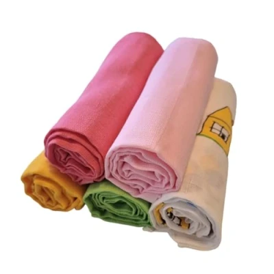 Image of Baby Burp Cloths I Cloth Nappies Muslin 80 x cm 100% Cotton Set of 5 for Girls