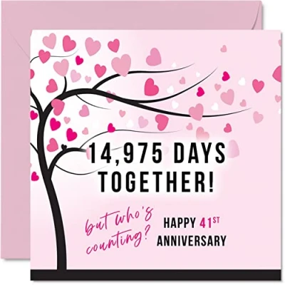 Image of Funny 41st Anniversary Card for Wife or Husband 14975 Days Together I Love You Gifts, Happy Wedding Cards Partner, 145mm x Greeting Forty First Anniversaries