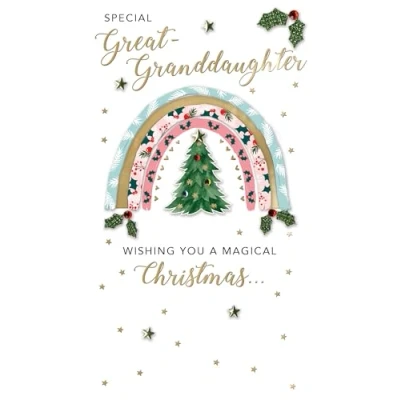 Image of Embellished Great Granddaughter Champagne Hand Finished Christmas Greeting Card XCDC443