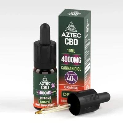 Image of Aztec CBD Highest Strength Oil Drops, Vegan, Halal, Non GMO, All Natural, Purest Quality, THC Free 10ml. (4000mg (40%), Orange (MCT Oil))