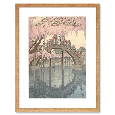Image of Wee Blue Coo Painting Japanese Garden Bridge Hiroshi Japan Framed Wall Art Print