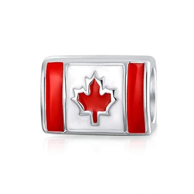 Image of Red Enamel Maple Leaf Patriotic Canada Flag Charm Bead For Women Teen Fits European Bracelet .925 Sterling Silver