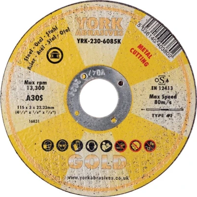 Image of York Abrasives Gold 180X3X22.23MM A30S Flat Cutting Disc