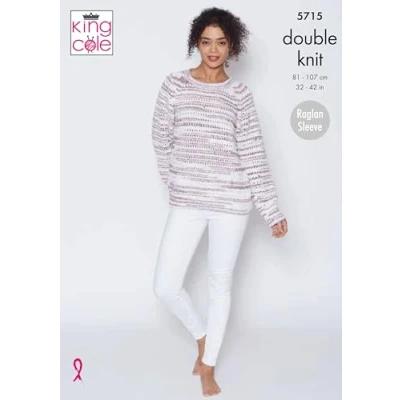 Image of King Cole Ladies Double Knit Knitting Pattern Womens Raglan Sleeve Sweater &amp; Tunic (5715), Multi, 32 42 inch