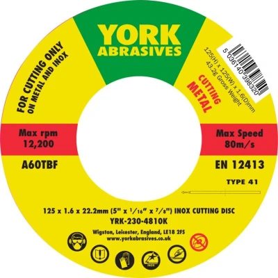 Image of 5x York 125 X 1.6 22MM A60 T BF Inox Thin Reinforced Cutting Discs Type 41