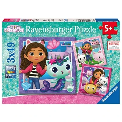 Image of Ravensburger Gabby&#039;s Dollhouse Jigsaw Puzzles for Kids Age 5 Years Up 3x 49 Pieces Presents Children, 17,8 x 0,2 cm