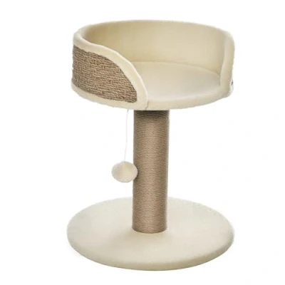 Image of PawHut Cat Tree Scratching Post for Indoor Cats Kitten Play Tower Activity Centre Climbing Stand with Dangling Ball Beige
