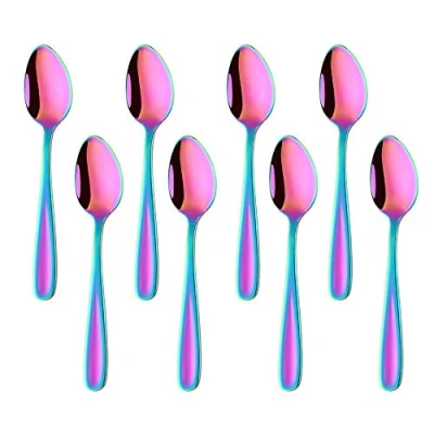 Image of BISDARUN Teaspoons Espresso Spoons Iridescent Coloured Stainless Steel Set of 8 Small Coffee Rainbow Dessert 13.5 CM/5.3 Inches
