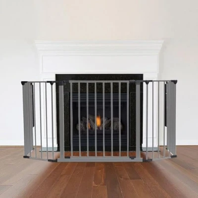 Image of Safetots Multi Panel Fire Surround, 62cm Deep x 104cm Wide, Grey, 70cm Tall, Child and Pet Safety, Baby Toddler Guard, Safety Barrier for Fireplaces, Easy Installation