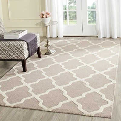 Image of SAFAVIEH Trellis Rug for Living Room, Dining Bedroom Cambridge Collection, Short Pile, in Beige and Ivory, 122 X 183 cm