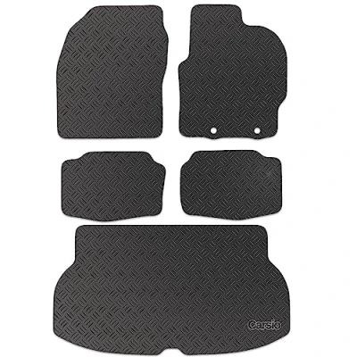Image of Carsio Rubber Car Mats For Toyota GR Yaris 2020 Onwards Tailored Fit Floor Mat Set Complete Accessory Black Custom Fitted All Weather &amp; Heavy Duty, Anti Slip Backing with Clips