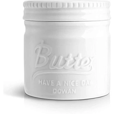 Image of DOWAN Butter Dish with Lid French Keeper for Fresh, Spreadable &amp; Soft Ceramic Crock Waterline Porcelain White Dishwasher Safe