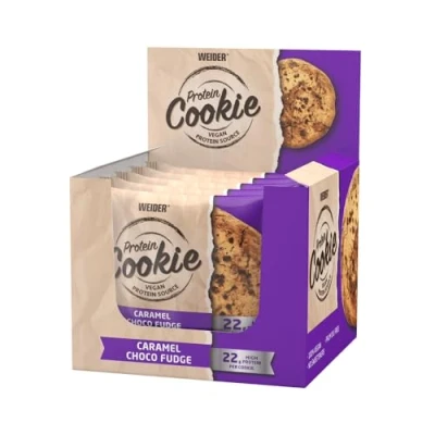 Image of Weider Protein Cookie (12x90g) Caramel Choco Fudge Flavour. Delicious Giant of Plant based High Content up to 22g/serving, handy individual packs, for Extra and Energy, Vegan