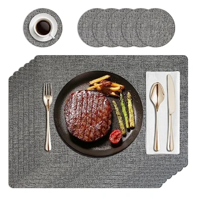 Image of HPMAISON Placemats and Coaster Sets of 6, PU Leather Table Mats Heat Resistant Non Slip Washable Waterproof Dinner Place for Home Kitchen, Dining Table, Restaurant Hotel, Outdoor, Party