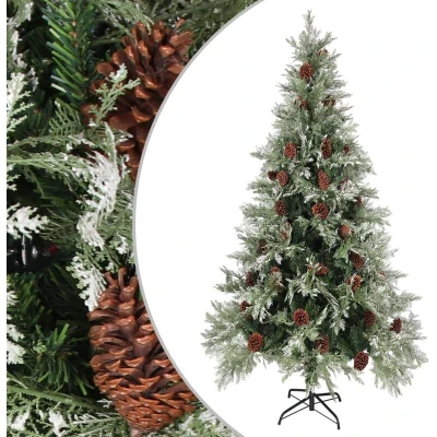 Image of vidaXL Christmas Tree with Pine Cones Green and White 225 cm PVC&amp;PE