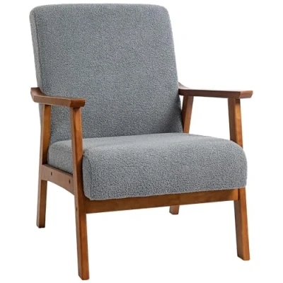 Image of HOMCOM Armchair with Wide Seat, Boucle Accent Chair, Thick Padded Occasional Chair Solid Wood Frame for Living Room Bedroom Home Office Reception Balcony, Grey
