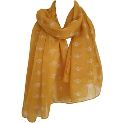 Image of GlamLondon Bumble Bee Print Scarf Ladies Lightweight Fashion Oversize Wrap (Mustard)