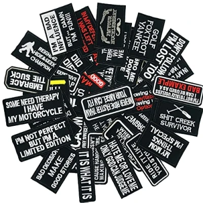 Image of Woohome 40 PCS Iron On Patches, Assorted Slogan Embroidered Patch Sew for Motorcycle Jackets Different Letter Backpacks Jeans Bag Clothing