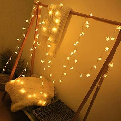 Image of Star Fairy String Lights, Surwin LED Battery Operated Christmas Lights for Garden Patio Bedroom Party Decor Indoor Celebration Lighting (Warm White,6M/40LED)