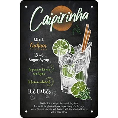 Image of Retro Funny Metal Sheet Signs Caipirinha, Wall Decoration, 12x16 Inch