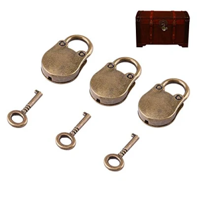 Image of HEEPDD 3 Sets Vintage Padlocks, Antique Zinc Alloy Little Bear Shape Mini Padlocks for Jewelry Box Diary Luggage Wooden