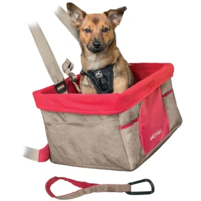 Image of Kurgo Heather Car Booster Seat Dogs, Quick &amp; Secure Installation, Includes Belt Tether, Fleece Lining, Nutmeg/Red