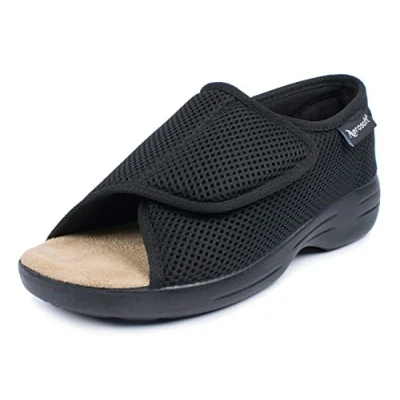 Image of Aerosoft rehab sandals Stretch 14, Women, men, slipper, for swollen feet (Black, UK_Footwear_Size_System, Adult, Numeric, Medium, Numeric_7_Point_5)