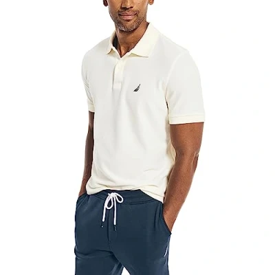 Image of Nautica Men&#039;s Classic Short Sleeve Solid Performance Deck Polo Shirt, Sail Cream, Medium
