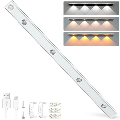 Image of Alyvisun 60CM Rechargeable LED Under Cabinet Light [Cat Eye Hill Corrugated Illumination] with Motion Sensor Magnetic Installation, 3 Adjustable Colour Temperatures &amp; Stepless Dimming